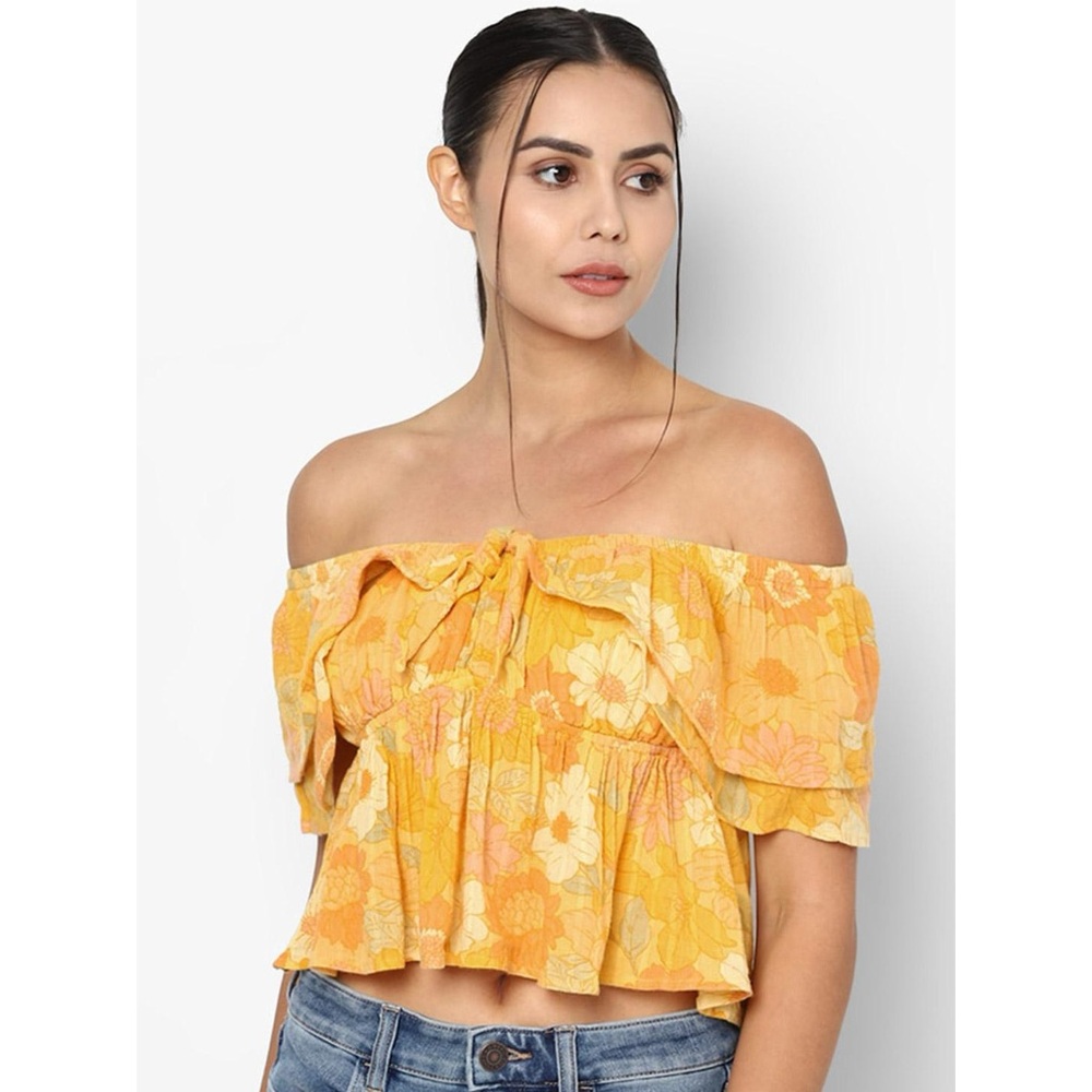 American Eagle Outfitters Yellow Floral Off-Shoulder Peplum Top Size XL